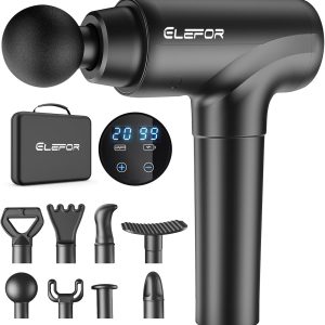 Elefor Massage Gun Deep Tissue,Percussion Back Massager Gun for Athletes Muscle Massage Gun for Pain Relief with 8 Massage Heads & 20 Speeds (Matte Black)